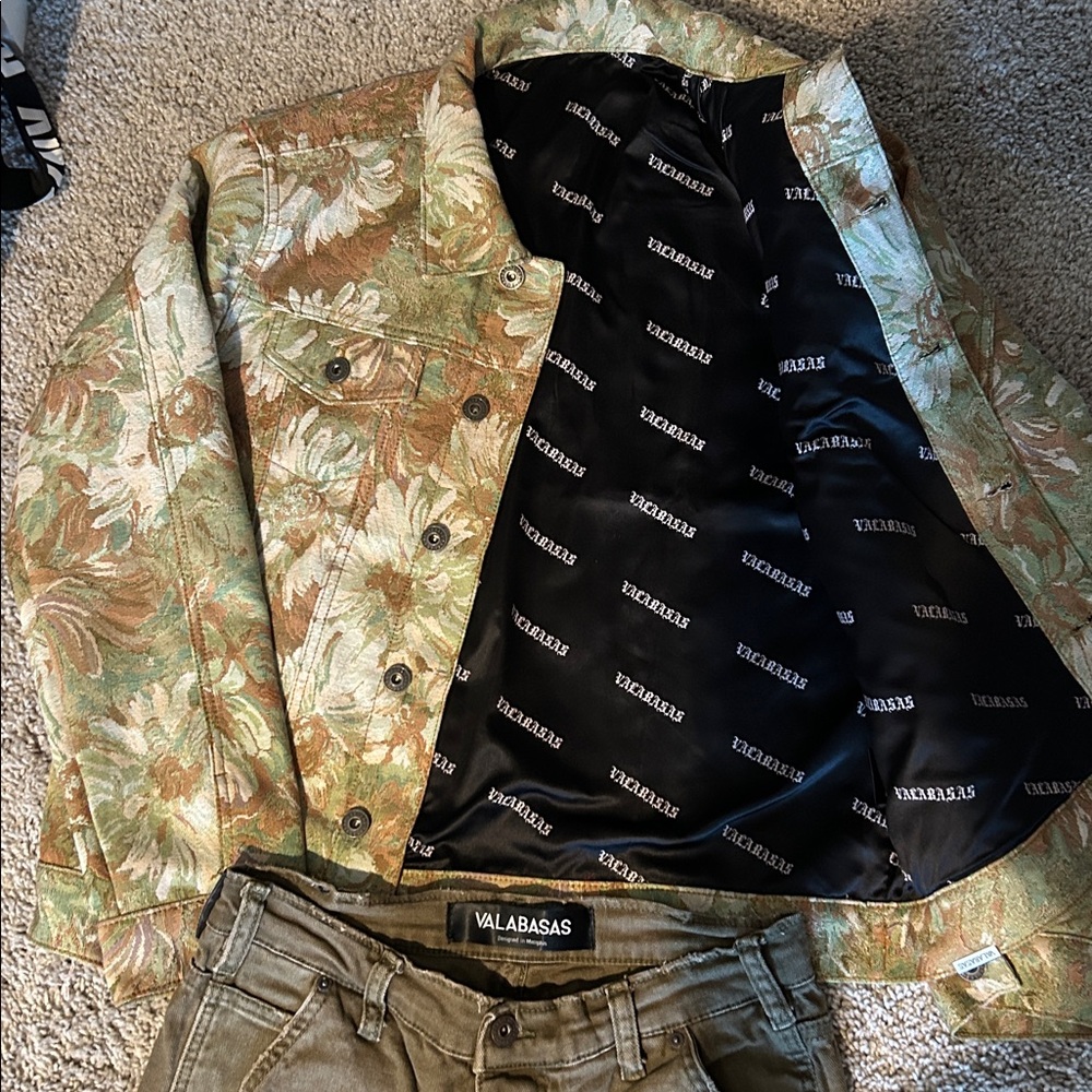 Camouflage Flare Stacked Trim Olive Green Pants - Picture 3 of 4